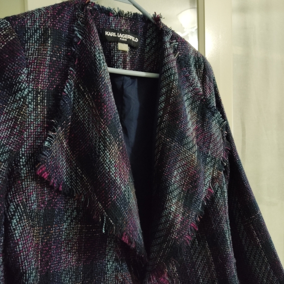 Kark Lagerfeld Paris boucle plaid open blazer small - Picture 4 of 5